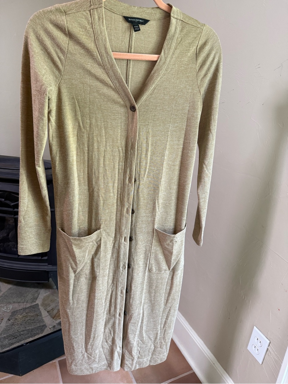 NWOT Banana Republic tan Long Button-Front Knit Dress Cardigan